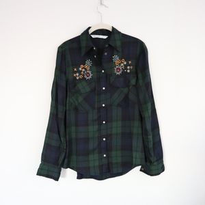 Zara Jeweled Plaid Button Down Flannel